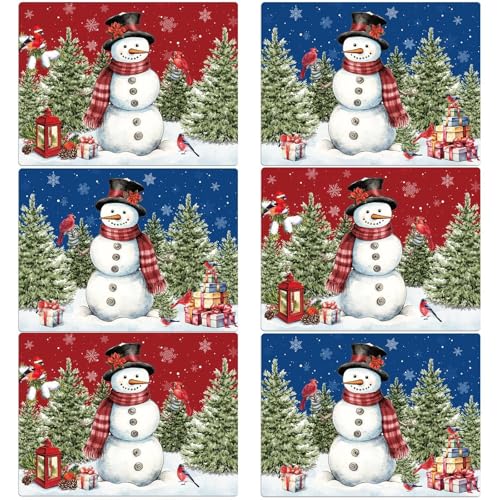 Winter Christmas Placemats Set of 6 Snowman Plastic Table Mat 17×13×0.04in - style: Red Blue Snowman
