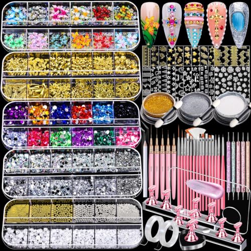 FANDAMEI Nail Art Kit, Nail Gems, Nail Charms, Nail Art Tools, Nail Stuff