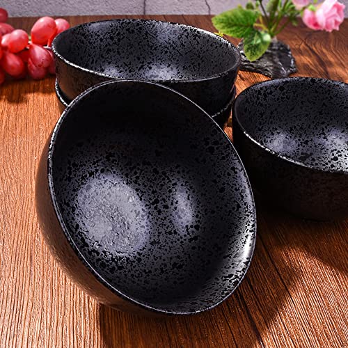 Japanese Ceramic Rice Bowl Set of 4,4.5 Inch Speckled Black Small Bowls - color: Black