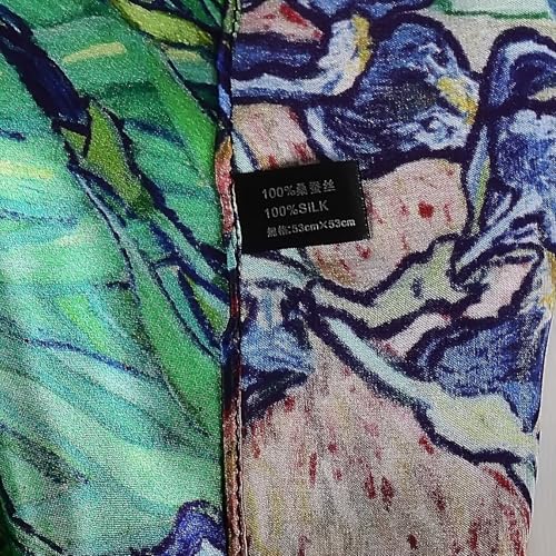 Women 100% Mulberry Silk Neck Scarf 21" Square Floral Neckerchief - color: Blue Green Iris