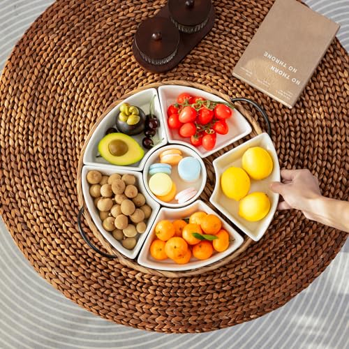 Serving Tray and Serving Dishes, RANDEFURN 7-Set Gold Platters for Parties,15.5 x 15.5 inches, Divided Serving Trays & Platters, Portable Handle,Gold - color: Gold