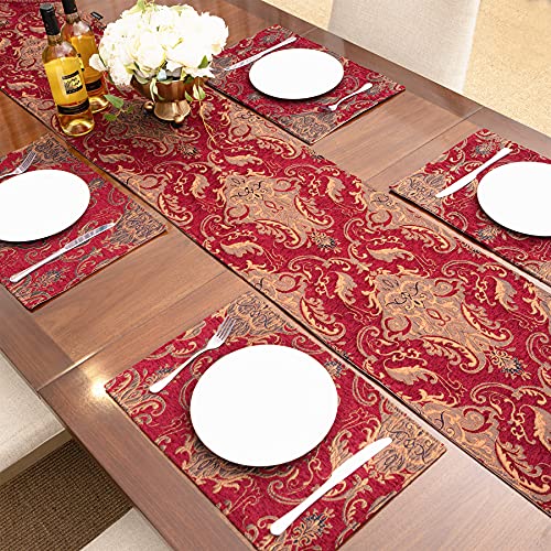Loom and Mill Luxury Chenille Damask Placemats for Christmas, Set of 4, Red - color: Red_florence, size: 4 Pieces