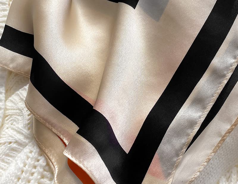FEIBOON Mulberry Silk Scarf 21"x21" Small Square Scarfs for Women - color: Beige+orange