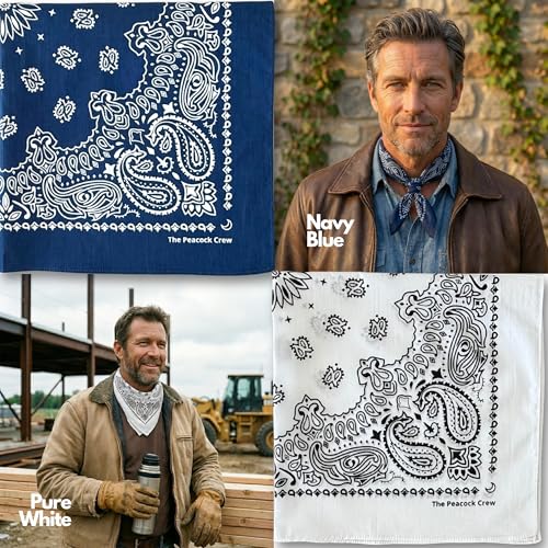 The Peacock Crew Premium Soft Cotton Bandanas Pack for Men and Women Paisley 22 x 22 inches - color: Pack of 10 Multicolor