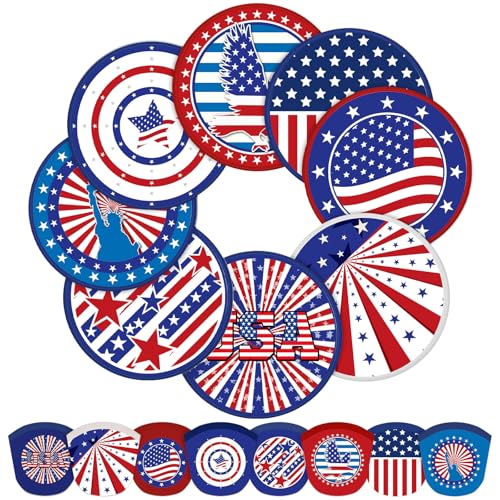 Gejoy 24 Pcs 4th of July Patriotic Folding Hand Fan Flying Disc 8 Style - color: Patriotic