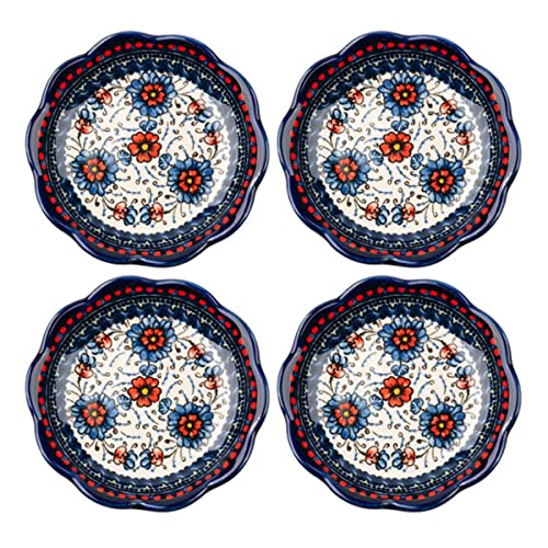 Sizikato 4pcs Porcelain Appetizer Plate, 4-Inch Snack Plate Sauce Dipping Saucer, Exotic Flower Pattern C - color: C
