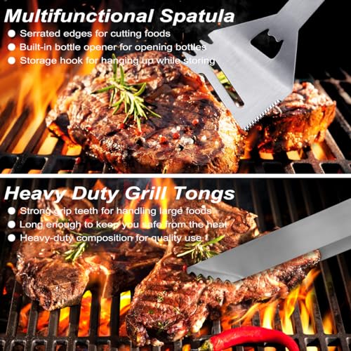 POLIGO 29 PCS BBQ Grill Accessories Stainless Steel BBQ Tools Grilling Tools Set with Storage Bag for Fathers Day Dads Birthday Presents - Camping Grill Utensils Set Ideal Grilling Gift for Men Silver - color: Silver
