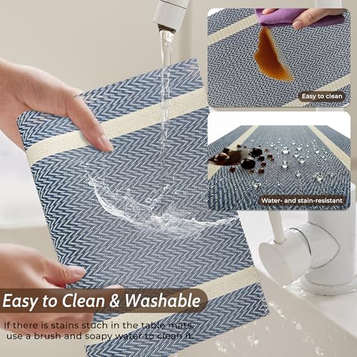 Blue Placemats Set of 4, Washable PVC Vinyl Woven for Dining Table, Stain Resistant Flat Pack No Curled Edges, Heat Resistant Non Slip, 17 x 12 Inch - color: Blue