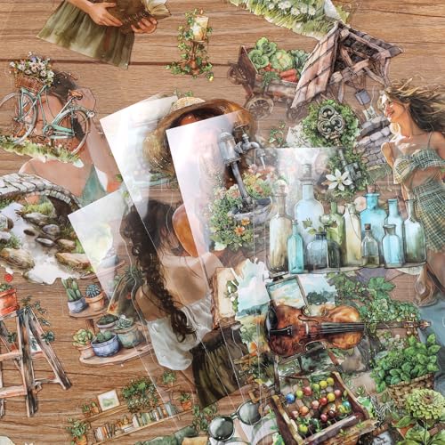 PET 20 Sheets 180 Pre-Cut Spring Journal Sticker Book for Scrapbooking People Landscape Stickers Transparent Sticker for journaling - color: Spring