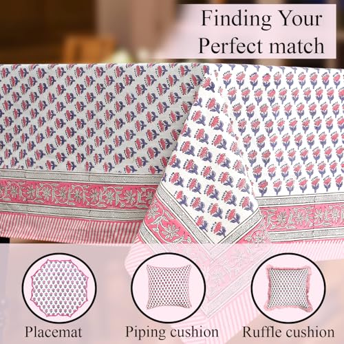 CPC Tablecloth 100% Cotton 60x90 Inch Indian Block Print Rectangle Table Cover, Washable Table Cloth for WeddingsSpring/Summer, Barbeque - Pink Sapphire - color: Pink Sapphire, size: 90" x 60" (Rectangular)
