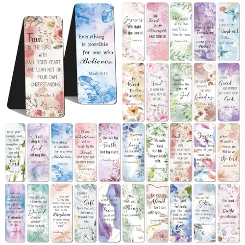 Chinco 30 Pcs Magnetic Bookmarks Christian Bookmarks Bulk Bible Verse Inspirational Scripture Page Clips for Women, Childrens, Kids, Teachers, Mothers Day, Church Supplies, School Gifts (Floral)