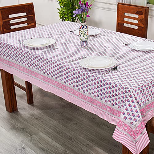 CPC Tablecloth 100% Cotton 72x190 Inch Indian Block Print Rectangle Table Cover, Pink Table Cloth for Weddings, Spring/Summer, Barbeque - Pink Sapphire - color: Pink Sapphire, size: 190" x 72" (Rectangular)