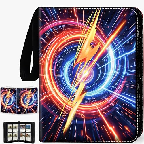 Trading Card Binder for TCG Cards, 4-Pocket Portable Card Collector Ablum Holder Book Fits 400 Cards with 50 Removable Sleeve, Waterproof Card Binder Display Storage Carrying Cases -Lightning - color: Lightning-400 cards 2