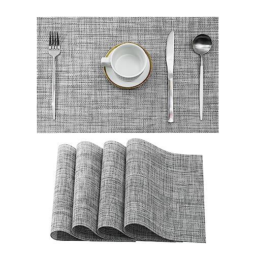 Leetaltree Linen Grey Placemats Set of 4 - Heat Resistant Non-Slip Place mats for Dining Table, Washable Durable PVC Vinyl Woven Table Mats（Linen Grey, 4） - color: C1- Linen Grey, size: Set of 4