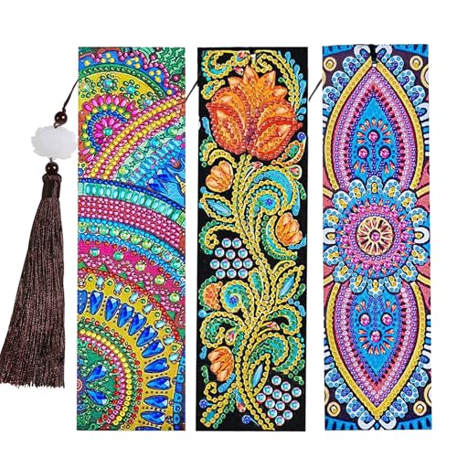 Tontut 3pcs Diamond Art Painting Kit Bookmarks, Shaped Flowers Exquisite General DIY Bookmarks, Lightweight and Durable, Suitable for Reading Lovers - color: Shaped Flowers