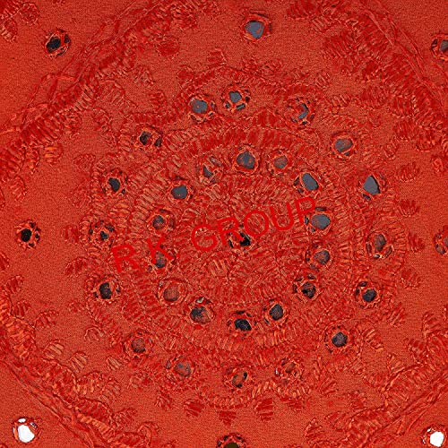 Indian Mirror Embroidered Decorative Sofa Throw Pillow Cushion Cover Boho Bohemia (Color : Orange Size -24 X 24) - color: Orange, size: 24" x 24" (Pack of 1)