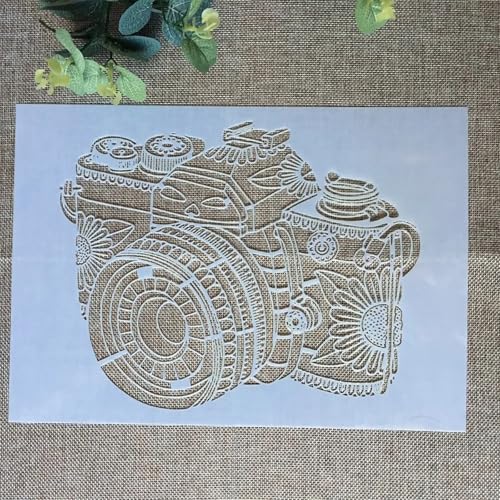 TIAMECH A4 Reusable Mandala 3D Camera Stencil for Painting - style: 3D Camera
