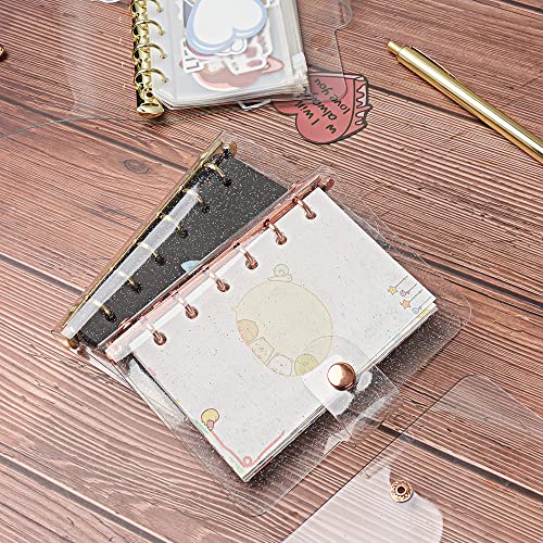 A7 Soft PVC Binder Cover Clear Rose Gold Refillable Budget Binder 6-Holes Loose Leaf Notebook Binders Round Ring Personal Planner Pages Protectors with Snap Button Closure File Folder - color: Clear Cover + Rose Gold Binder, size: Personal A7