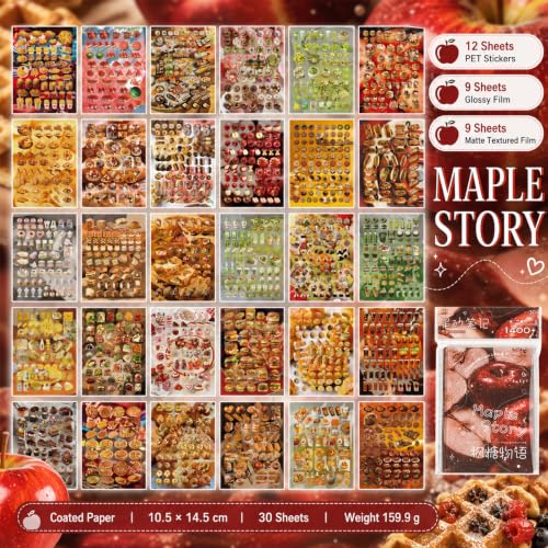Japanese Sticker Book,1400 PCS Romantic Memory Series Aesthetic Stickers, Heisei Retro Vintage Comic Style Stickers for Scrapbooking, Journaling, DIY Crafts and Decoration - color: Maple Sugar
