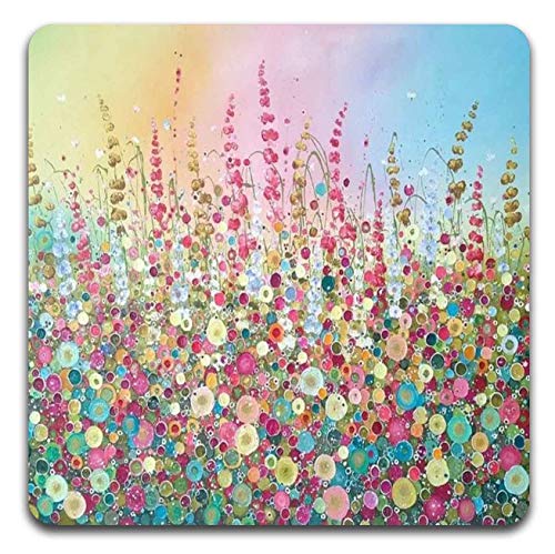 Colorful Watercolor Flowers Square Coaster Set of 4-Made of Recycled Rubber - color: Colorful Watercolor Flowers