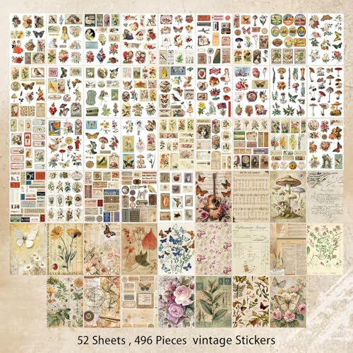Vintage Sticker Book Washi Paper Aesthetic Journaling Scrapbook Stickers - style: Vintage Flowers
