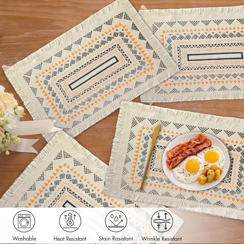 Ruvanti Placemats Set of 6, 17"x11.5" Polycotton Place Mats - Tribal Art - color: Tribal Art