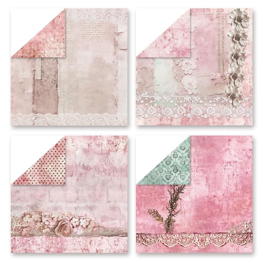 Pink Lace Scrapbook Paper Vintage Flower Pattern Papers Pad 12×12,24 Sheets Double-Sided Bobo Floral Scrapbooking CardStock Paper Pad for Holiday Cardmaking DIY junk Journal Papers. - color: Pink