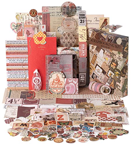 JOYCHOIC Vintage Scrapbook Supplies Aesthetic Journaling Kit, Scrapbook Papers Quote Stickers TN Notebook Large Collection for Bullet Junk Journal, Planner DIY Arts Craft Collage - color: Red