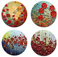 Red Watercolor Flowers Round Coaster Set-Made of Recycled Rubber-Set of 4 - color: Red Watercolor Flowers