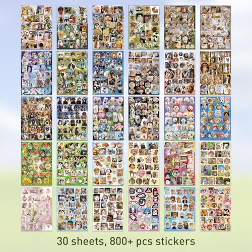 800 Pcs Cats & Dogs Meme Stickers 30 Sheets Cute Funny Sticker Book - color: Cute Fun Cat Dog