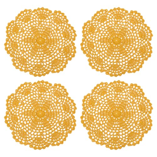 uxcell Lace Doilies, 4pcs 8" - Cotton Woven Round Crochet Coaster, Floral Design Fabric Handmade Placemat for Drink Wedding Party Decoration (Ginger) - color: Ginger
