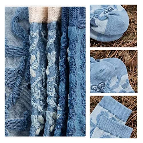 Vintage Embroidered Floral Socks for Women Combed Cotton Crew Socks - color: 5 Pairs - Blue