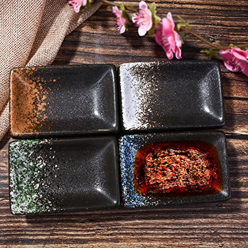 Ceramic Dipping Sauce Dish Set of 4, 3.35'' Rectangular Small Sushi Bowls - color: FX