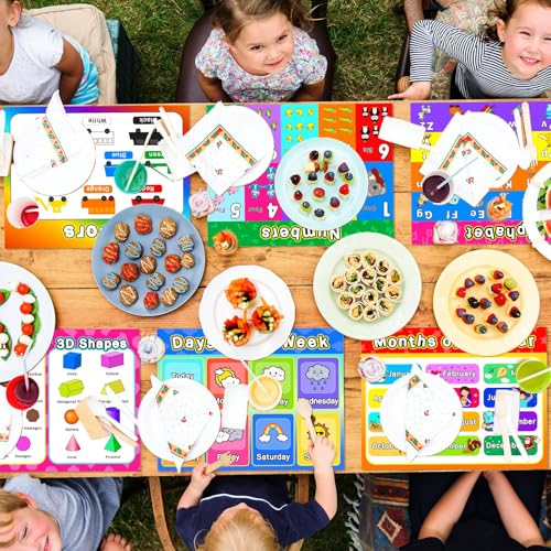 Educational Preschool Placemats Set of 6 Kid Plastic Table Mat 17×13×0.04in - style: Educational Preschool