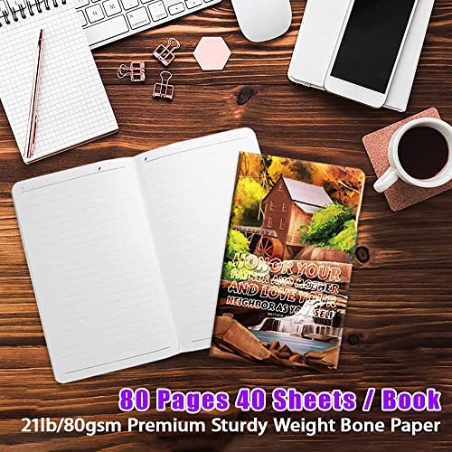 ANZON MORIES 6 Packs 5" x 8" Pocket Notebook (Dotted) 96 Pages 48 Sheet with Bible Verses Quote, Sewn-Binding Small Memo Notepad, Original Designed Stitching Writing Pad, Assorted Artworks (Dotted)