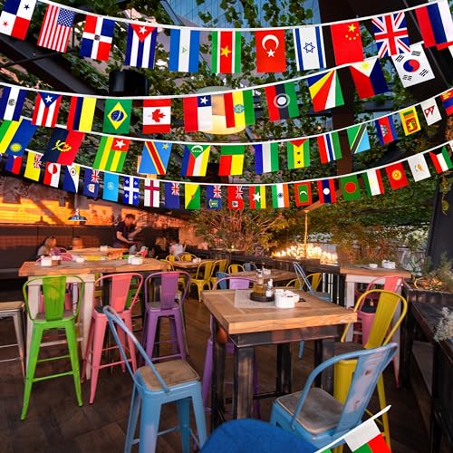 TSMD 226 Different Countries International Flags Banner, 235 Feet Long, 224 Countries, Polyester, UV/Weather Resistant, Decor for Olympics, Grand Opening, Sports Events, International Festival