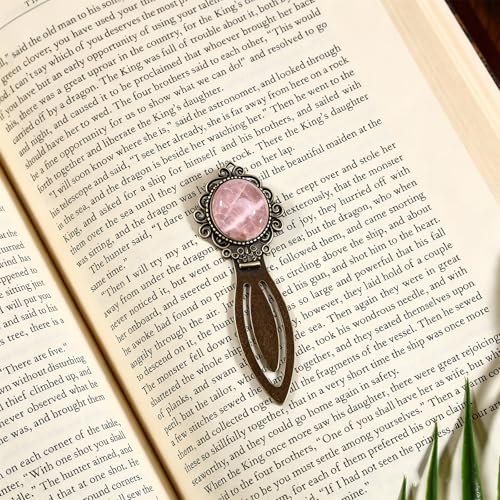 4Pcs Vintage Black & Green & Pink & Purple Crystal Bookmark with Natural Crystal Stone - Fantasy Metal Goldstone Bookmark for Reading Women, Men, Book Lovers, Girls and Teachers Bookmarks - color: Black & Green & Pink & Purple