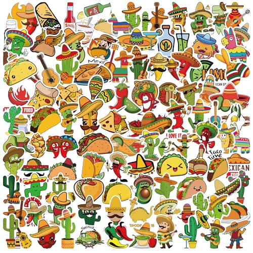 100Pcs Mexican Fiesta Stickers, Cinco de Mayo Sticker, Mexican Food Stickers Vinyl Waterproof Sticker for Adults Water Bottle Laptop Decor Cinco de Mayo Party Favors Birthday Gifts - color: Mexican
