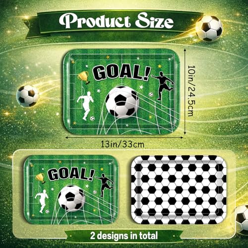 Vesici 4 Pack Soccer Melamine Serving Trays, 13 x 10 in Rectangular Serving Platters with Goal Field & Ball Pattern, Reusable Snack Appetizer Dessert Trays for Game Day Parties, Easy Clean - style: Soccer