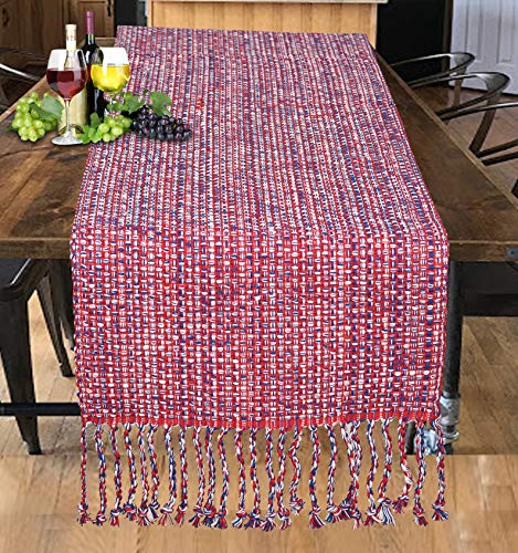 Urban Villa Two Tone Table Runner Cotton Quality 14x72 Red/Blue/White - color: Red/Blue/White, size: 14" x 72"