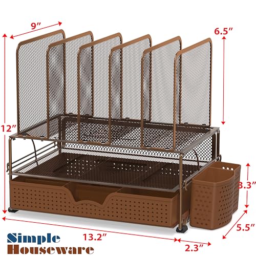 Simple Houseware Desk File Organizer for Office Supplies w/Drawer, Copper - color: Copper