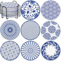 Patelai 8 Pcs Vintage Ceramic Coasters Set with Holder, - style: Retro Style