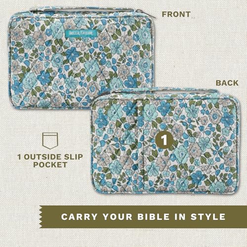Bella Taylor Small Bible Cover, Quilted Bible Case, Delicate Floral Blue - color: Delicate Floral Blue, size: Small