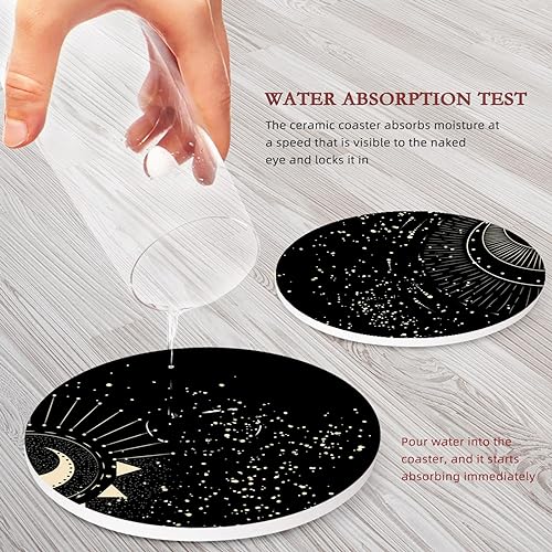 Coasters for Drinks, Set of 6, Ceramic Stone Moon Zodiac - color: Sun Moon