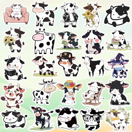 50Pcs Cows Stickers, Non-Repetitive Cows Vinyl Stickers, Cute Animal Cattle Sticker Waterproof Stickers for Adults Water Bottle Laptop Scrapbook Decoration Party Favors Birthday Gifts - color: Cows