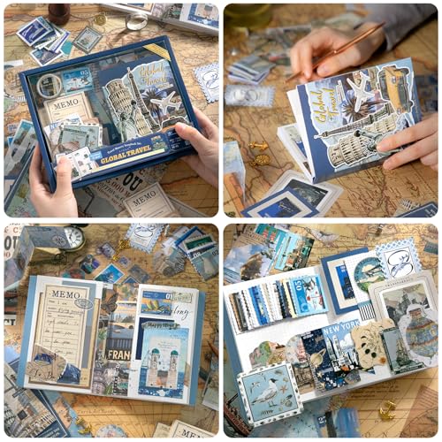 Scrapbook Supplies Kit, Vintage Junk journaling Supplies, Scrapbooking Kit - color: Global Travel
