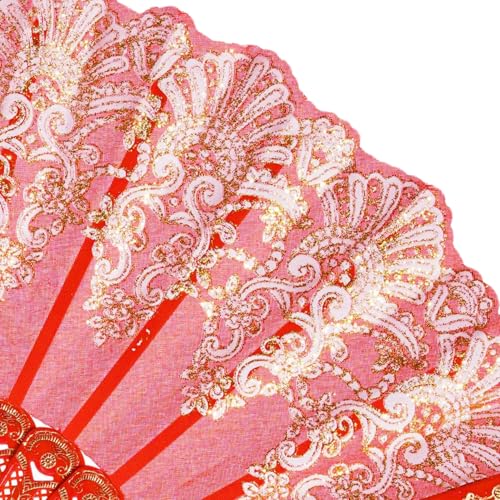 QIRMIZI 10 Pack Folding Handheld Fans,Silk Spanish Fan, Perfect for Weddings, Parties, and Dancing,Red - color: Red, size: 10 PACK
