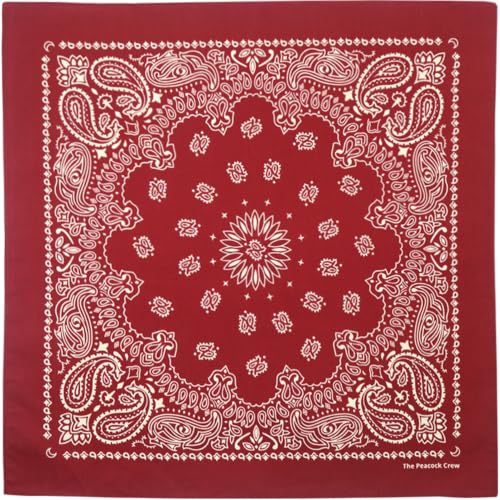 The Peacock Crew Premium Soft Cotton Bandanas Pack for Men and Women Paisley 22 x 22 inches - color: Pack of 10 Burgundy
