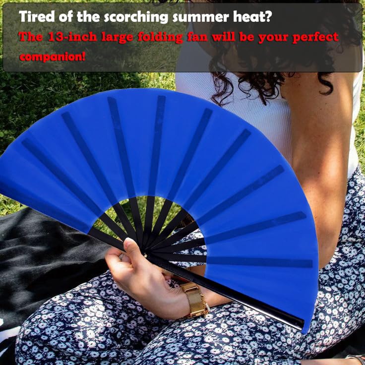 13inch Large Rave Fan Popping Fan Clacking Fans for Line Dancing,Hand Fans for Women Foldable,Boots on The Ground Fan,Portable for Outdoor,Wedding,Party,Decoration(Blue,2 Packs) - color: Blue