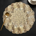 Quantum Love Gold Round Placemats Set of 6 Flower Metallic Circle Vinyl Place Mats 15 Inch Wipeable Hollow Out Table Mat for Anniversary Wedding Events Kitchen - color: Gold Flower